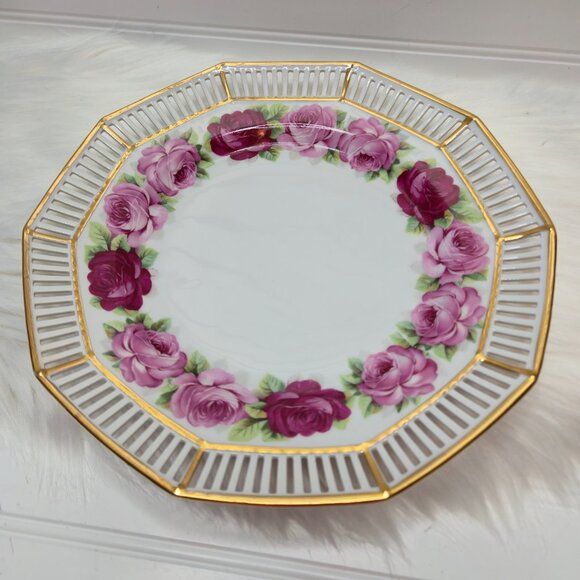 Vintage Schumann Bavaria Melrose Bold Roses Pierced Plate 11" Platter Germany - Picture 2 of 6